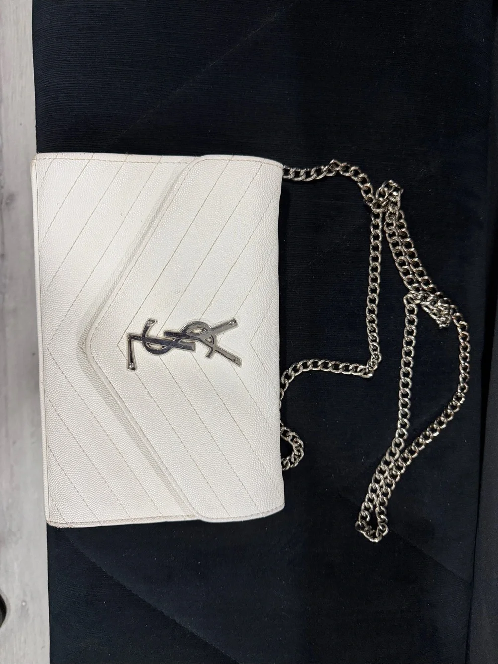 Saint Laurent White Quilted Chain Wallet-On-Shoulder